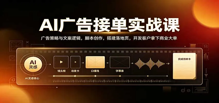 AI广告接单实战攻略：揭秘策略文案、脚本制作、落地页搭建，高效开发客户，轻松斩获商业大单 - 趣客盟