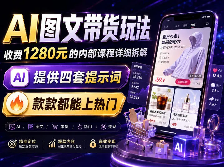 AI图文带货核心秘籍:深度解析1280内部课程,系统拆解攻略,轻松上手盈利! - 趣客盟