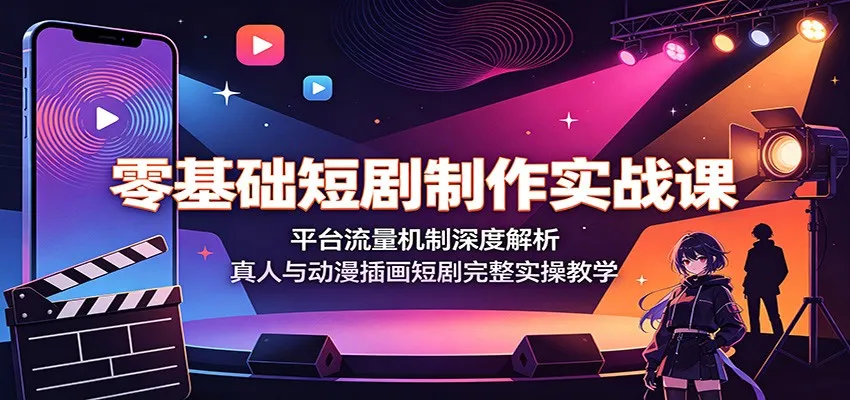零基础短剧制作实战指南：揭秘平台流量机制，真人/动漫插画短剧全流程实操教学_趣客盟