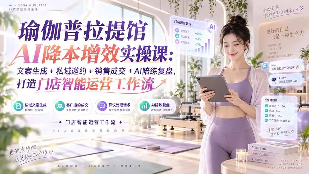 (20340期)瑜伽普拉提馆AI降本增效实操课:文案生成+私域邀约+销售成交+AI陪练复盘,打造门店智能运营工作流 (20340期)瑜伽普拉提馆AI降本增效实操课:文案生成+私域邀约+销售成交+AI陪练复盘,打造门店智能运营工作流