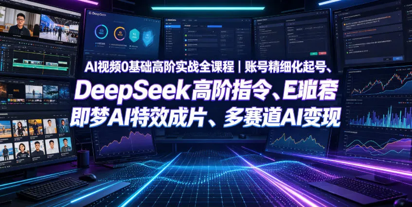 AI视频制作全攻略：从0到高阶实战，账号快速起号、DeepSeek高级指令、即梦AI特效剪辑、多赛道批量短视频盈利_趣客盟