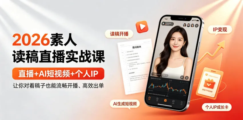 2026素人直播实战课：稿子直播+AI短视频打造个人IP，轻松开播高效成交_趣客盟