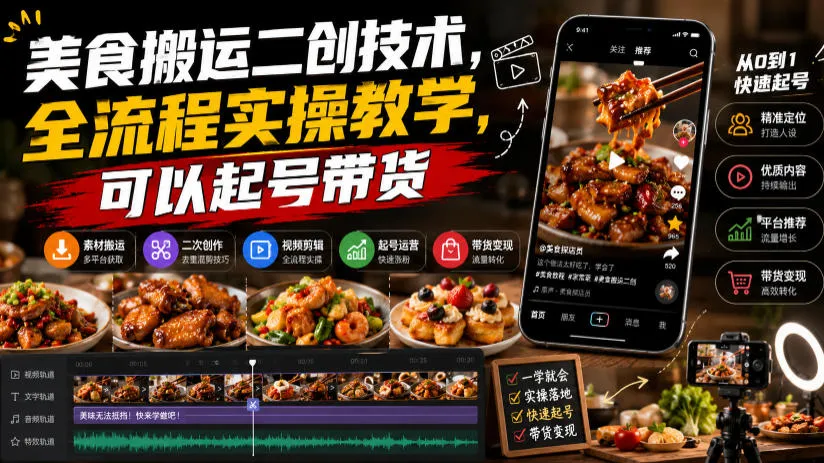 美食二创搬运技巧全解析：实操教学指南，轻松起号带货攻略_趣客盟