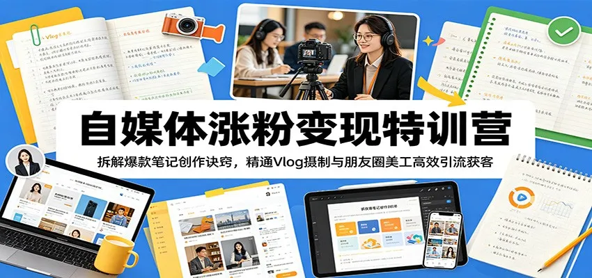 自媒体涨粉变现特训营：拆解爆款笔记创作诀窍，精通Vlog摄制与朋友圈美工高效引流获客_趣客盟