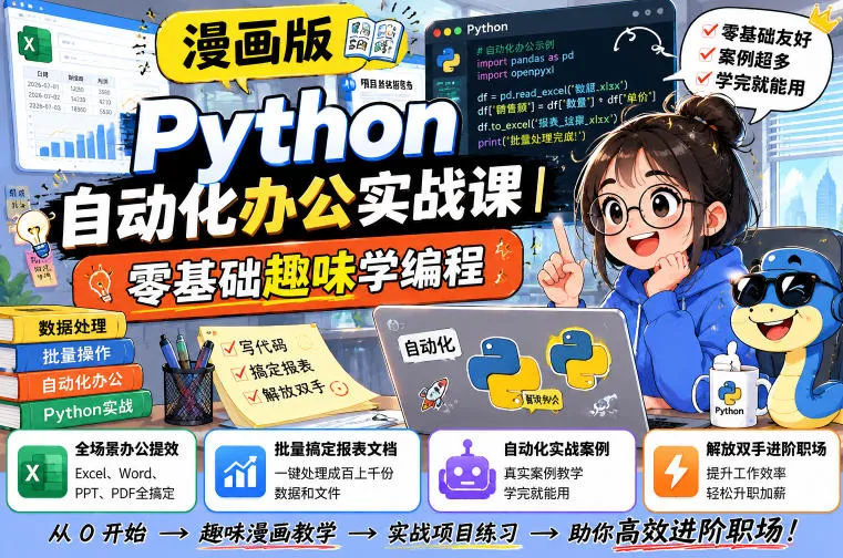 《漫画解析:Python自动化办公实战,零基础轻松入门,全面提升办公效率,报表文档批量处理,职场进阶利器》_趣客盟