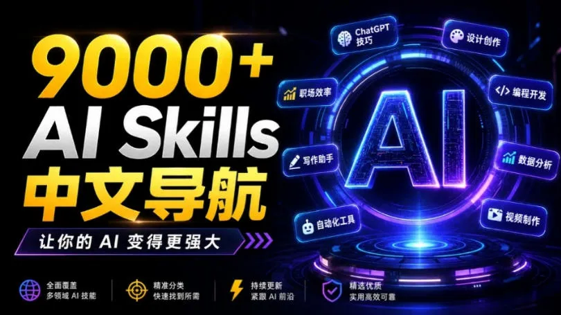别再乱找了!聚合了超过9000+个AI Skills的中文导航平台,让你的AI变得更强大,SkillForge