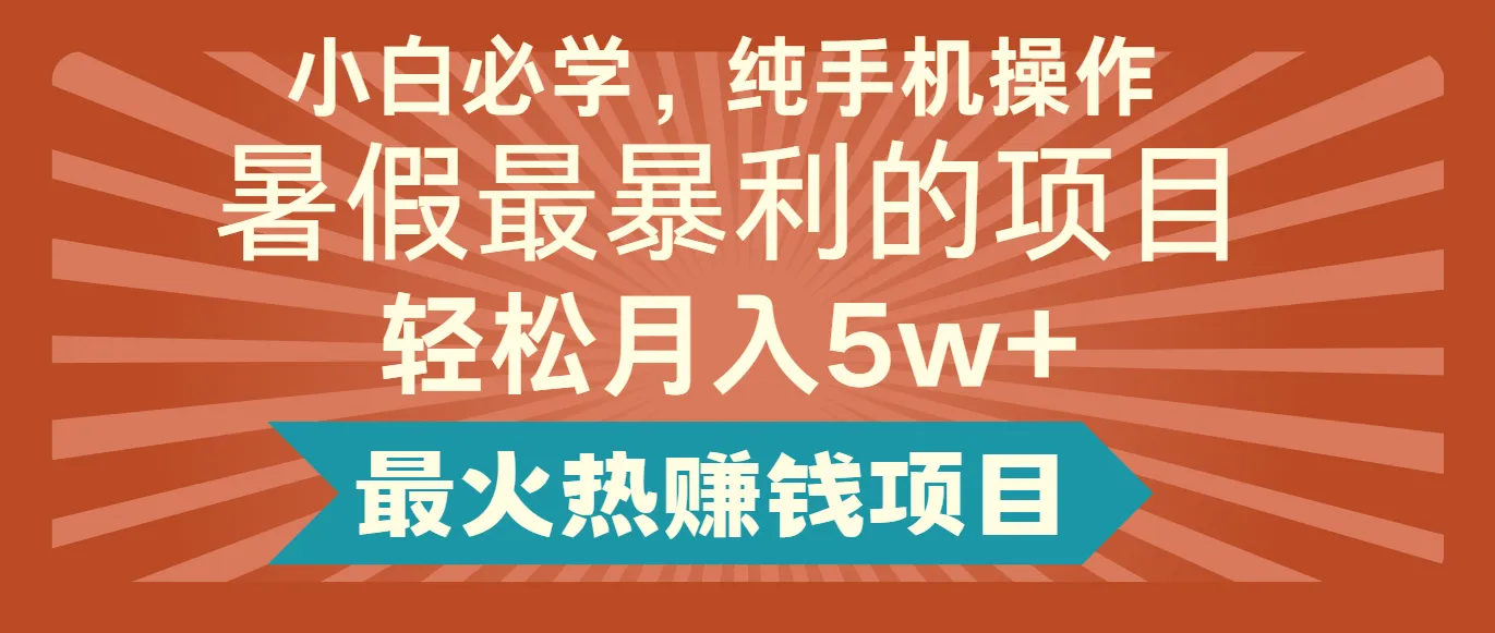 2024暑假最赚钱的项目，简单无脑操作，每单利润最少500+，轻松月入5万+-趣酷猫资源网