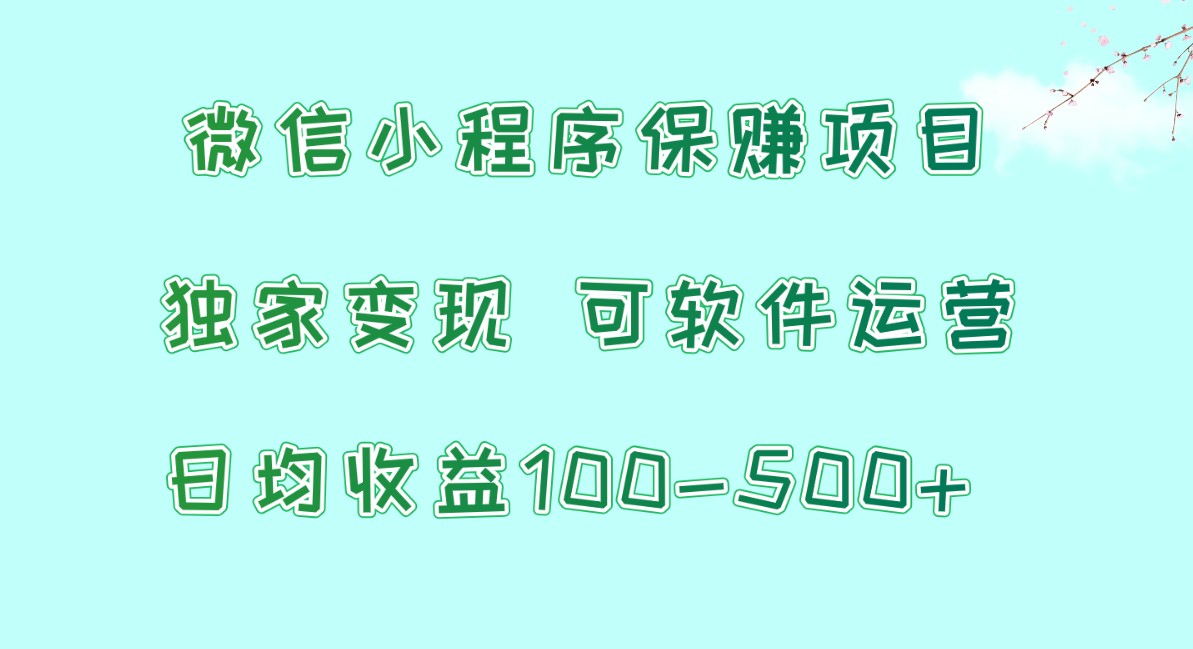 微信小程序保赚项目，日均收益100~500+，独家变现，可软件运营-趣酷猫资源网