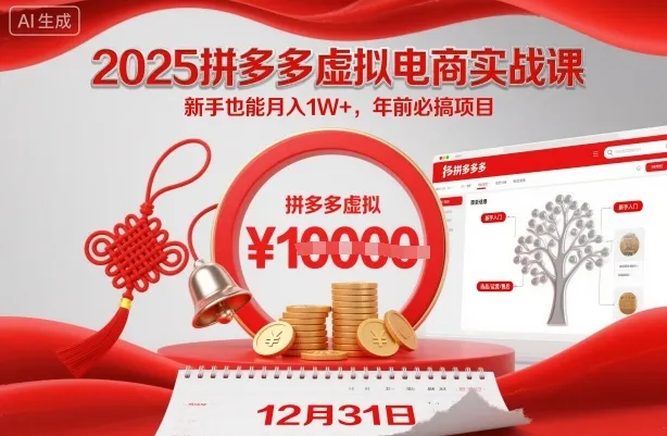 2025拼多多虚拟电商实战课，新手也能月入1W+，年前必搞项目！-趣酷猫资源网