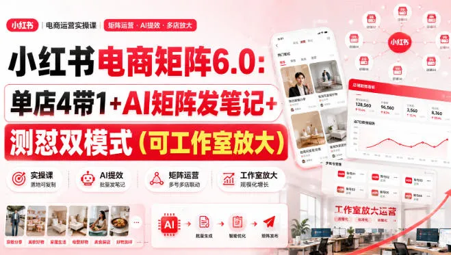 小红书电商矩阵6.0:单店4带1+AI矩阵发笔记+测怼双模式(可工作室放大) 小红书电商矩阵6.0:单店4带1+AI矩阵发笔记+测怼双模式(可工作室放大)