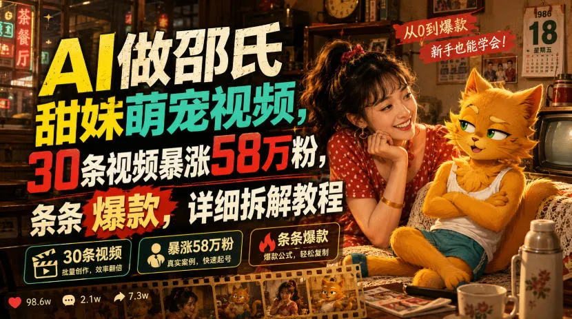 AI打造邵氏甜妹萌宠短视频,30集视频狂揽58万粉丝,爆款秘诀全解析教程_趣客盟