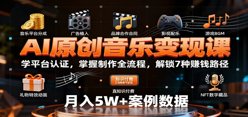 AI原创音乐变现课：学平台认证，掌握制作全流程，解锁7种赚钱路径-趣酷猫资源网