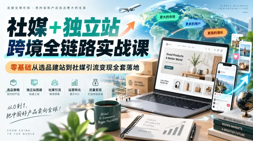 【SEO优化】社媒引流+独立站跨境电商全流程实战课：零基础选品建站至变现全攻略 - 趣客盟