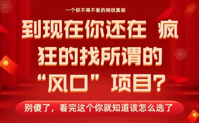 马上26年了，你还在找所谓的风口项目？别傻了，看完这个你全都懂了！【揭秘】-趣酷猫资源网