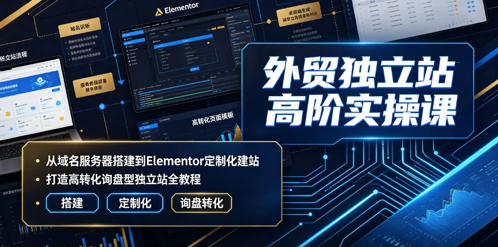 外贸独立站高阶实操课|从域名服务器搭建到Elementor定制化建站,打造高转化询盘型独立站全教程 外贸独立站高阶实操课|从域名服务器搭建到Elementor定制化建站,打造高转化询盘型独立站全教程