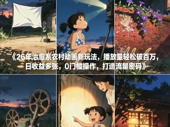 26年治愈系农村动画新玩法，播放量轻松破百万，日收益多张，0门槛操作，打造流量密码-趣酷猫资源网