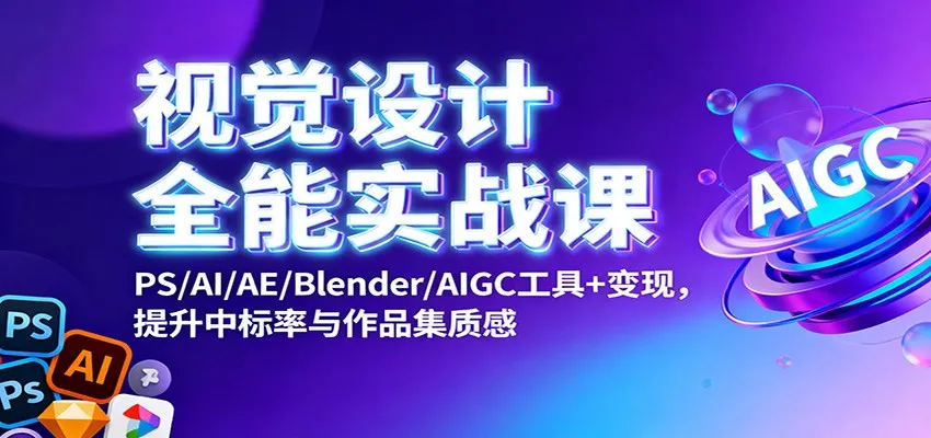 视觉设计全能实战课：PS/AI/AE/Blender/AIGC工具+变现，提升中标率与作品集质感-趣酷猫资源网