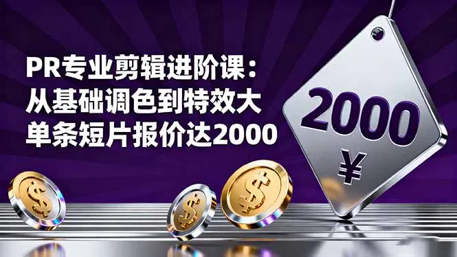 PR专业剪辑进阶课：从基础调色到特效大片的进阶技能，单条短片报价达2000-趣酷猫资源网