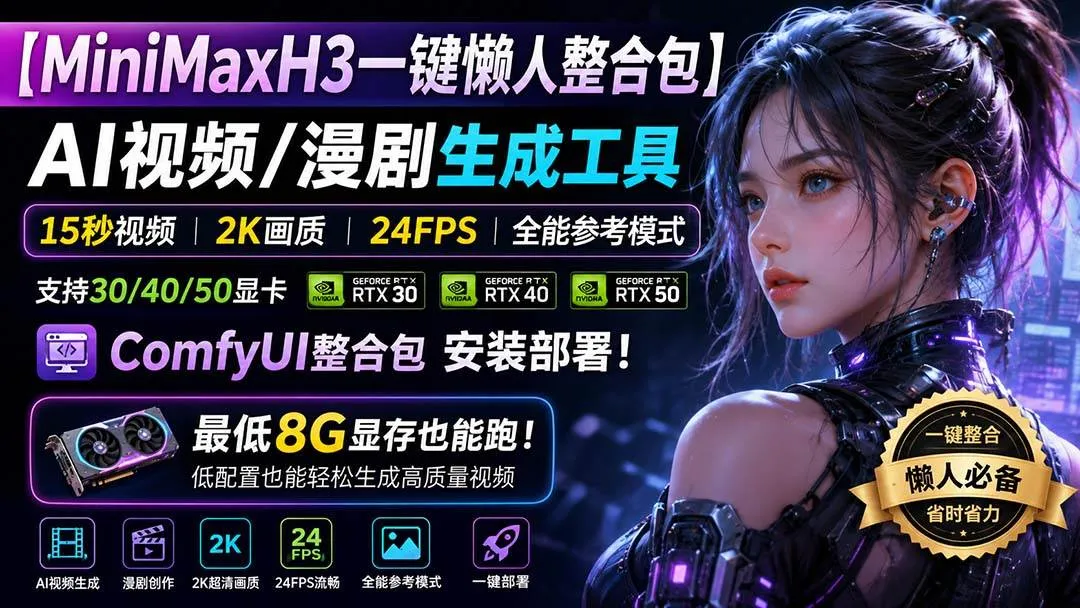 (20130期)MiniMaxH3一键懒人整合包:AI视频/漫剧生成工具,15秒视频_2K画质_24FPS_全能模式,支持30_40_50显卡,8g显存也能跑 (20130期)MiniMaxH3一键懒人整合包:AI视频/漫剧生成工具,15秒视频_2K画质_24FPS_全能模式,支持30_40_50显卡,8g显存也能跑