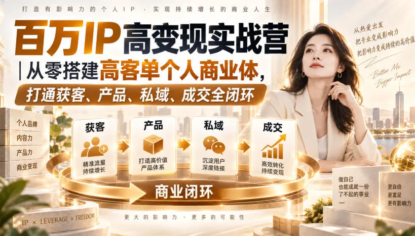 高变百万IP实战营：零基础打造高客单价商业体系，全链路覆盖获客-产品-私域-成交闭环 - 趣客盟
