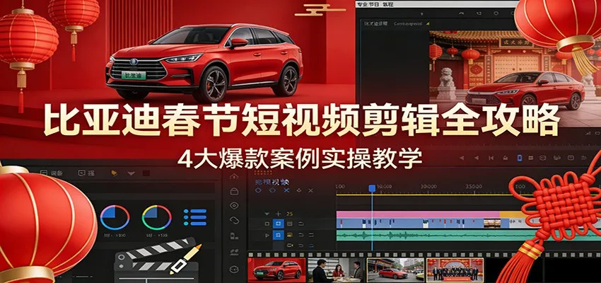 比亚迪春节短视频剪辑全攻略，4大爆款案例实操教学-趣酷猫资源网