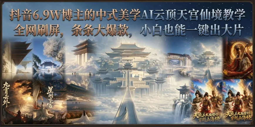 抖音爆款教学：中式美学AI云顶天宫仙境打造，6.9W粉丝追捧，小白轻松一键大片效果 - 趣客盟