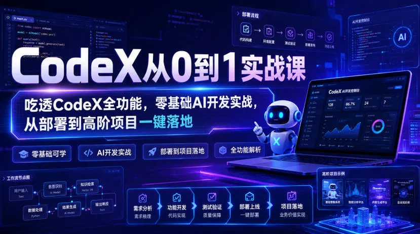 CodeX从0到1实战课,吃透CodeX全功能,零基础AI开发实战,从部署到高阶项目一键落地 CodeX从0到1实战课,吃透CodeX全功能,零基础AI开发实战,从部署到高阶项目一键落地