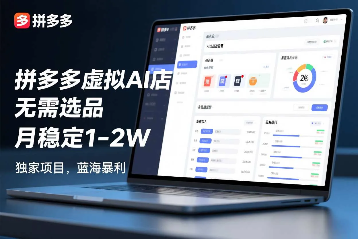 拼多多虚拟AI店，无需选品，月稳定1-2W，独家项目，蓝海暴利-趣酷猫资源网