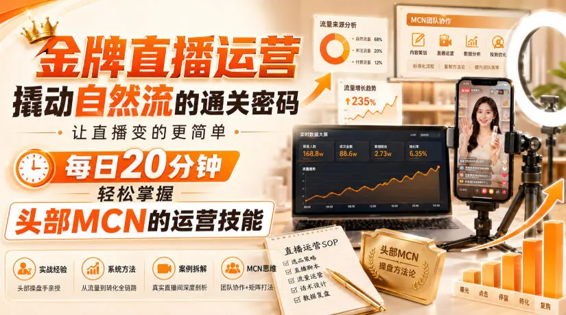 金牌直播运营攻略：解锁自然流头部MCN秘籍，20分钟高效掌握，轻松运营直播新境界 - 趣客盟