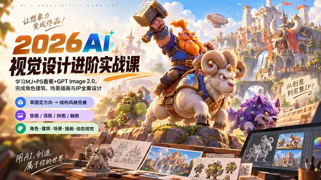 【AI视觉设计实战】2026期进阶课程:MJ+PS香蕉+GPT Image 2.0技能提升,角色建筑插画与IP全案设计全攻略 - 趣客盟