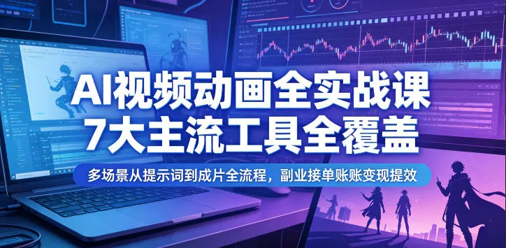 AI视频动画全实战课，7大主流工具全覆盖，多场景从提示词到成片全流程，副业接单账号变现提效_趣客盟