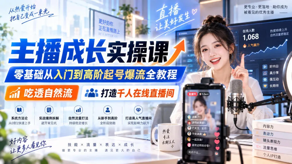 【零基础起号攻略】直播新手入门到高阶爆流教程，掌握自然流量技巧，打造千人在线人气直播间 - 趣客盟