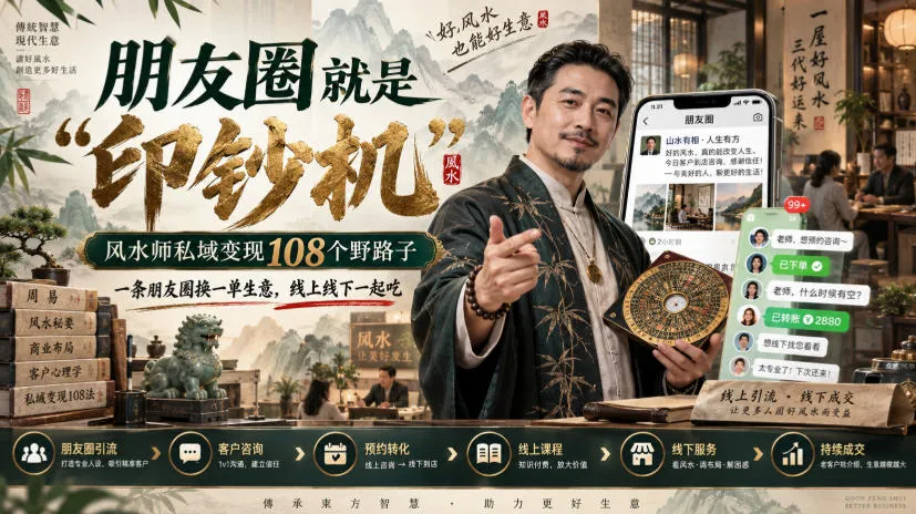 朋友圈就是“印钞机”,风水师私域变现108个野路子,一条朋友圈换一单生意,线上线下一起吃【文档】 朋友圈就是“印钞机”,风水师私域变现108个野路子,一条朋友圈换一单生意,线上线下一起吃【文档】
