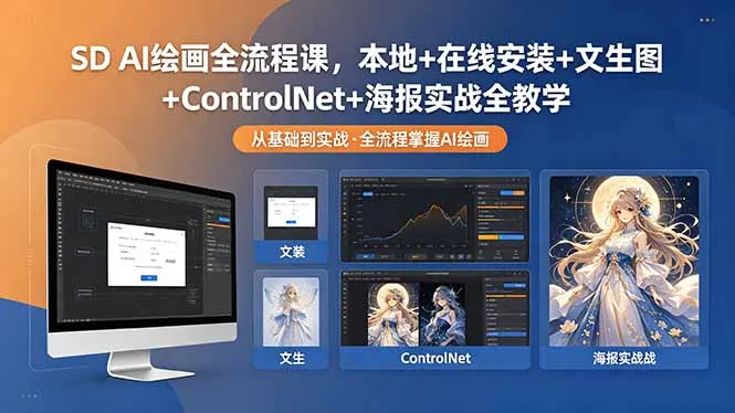 SD AI绘画全流程课，本地+在线安装+文生图+ControlNet+海报实战全教学_趣客盟