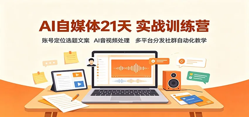 AI自媒体全链路实战营：账号定位+选题文案+AI音视频处理+多平台分发+社群自动化，21天系统教学 - 趣客盟