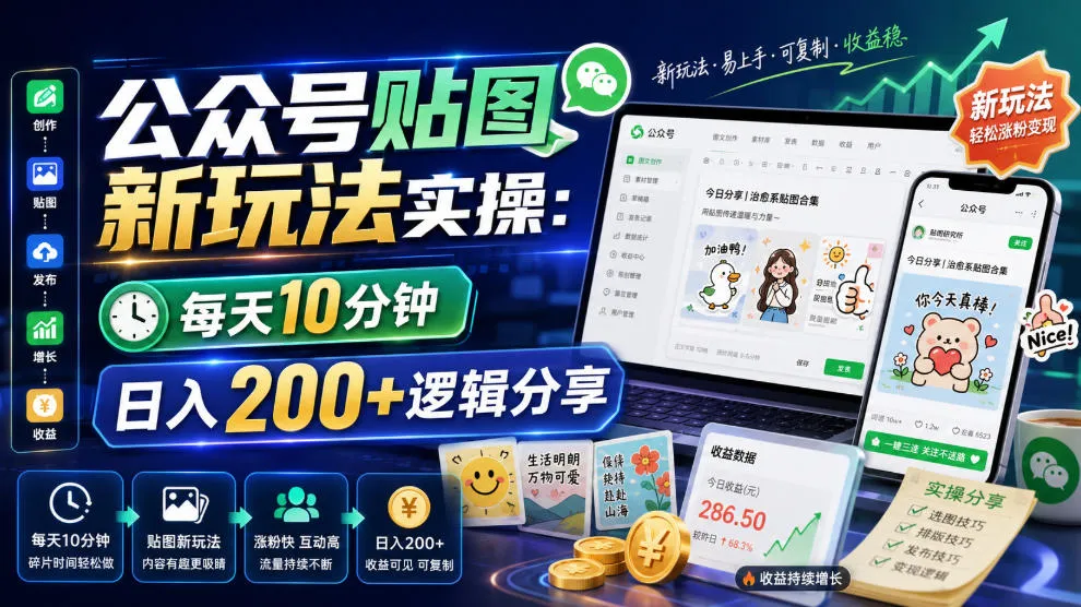 公众号贴图新玩法：每日10分钟，轻松实现日入200+的盈利策略揭秘_趣客盟