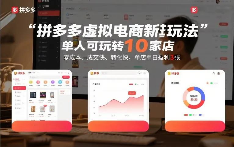 拼多多虚拟电商新玩法，单人可玩转10家店，零成本、成交快、转化快，单店单日盈利3张【揭秘】-趣酷猫资源网