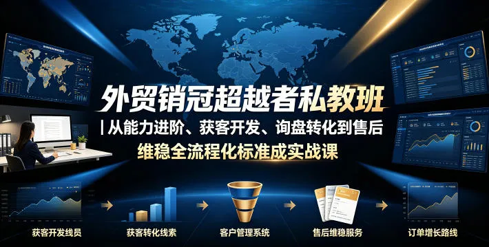 外贸销冠进阶私教班:全链路成交实战课,涵盖能力提升、客户获取、询盘转化与售后维稳标准化策略_趣客盟