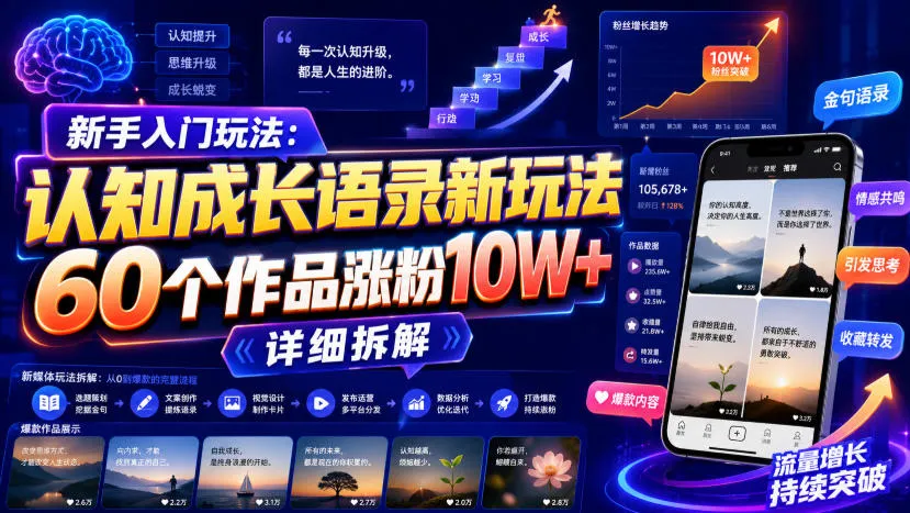 认知成长语录新玩法揭秘：60个作品助你涨粉10W+，玩法攻略详解 - 趣客盟