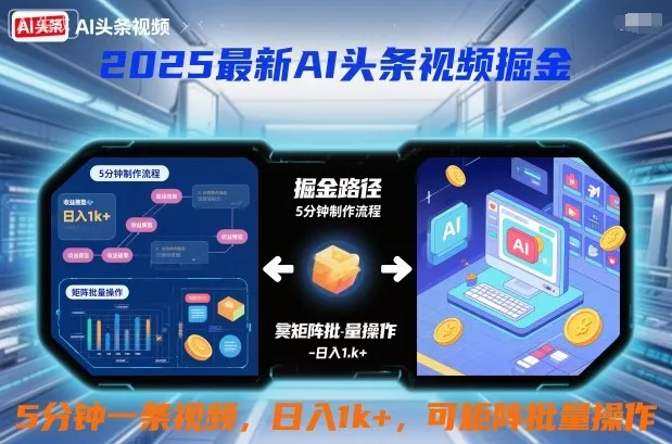2025最新AI头条视频掘金，5分钟一条视频，日入1k＋，可矩阵批量操作-趣酷猫资源网