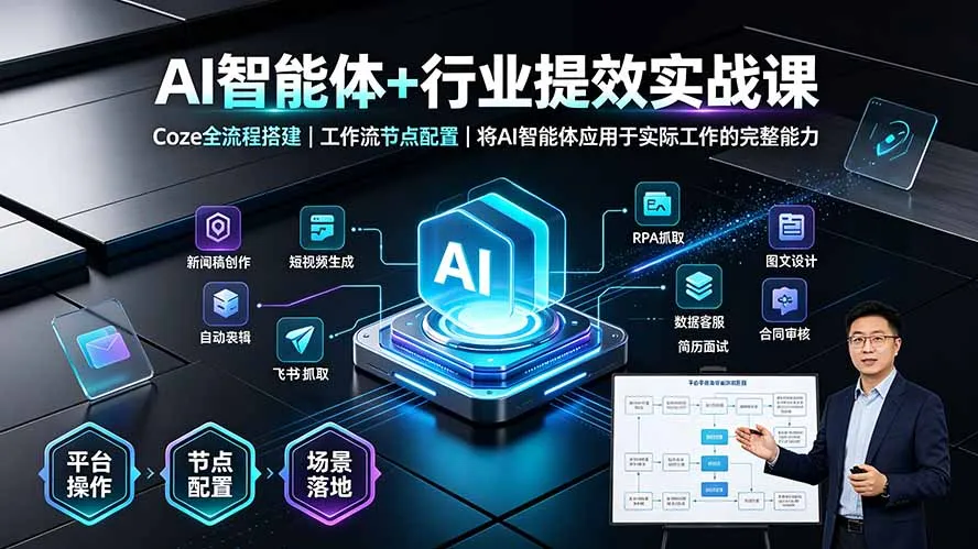 AI智能体实战课程：Coze全流程搭建指南 – 工作流节点优化配置，高效工作应用技能解析_趣客盟