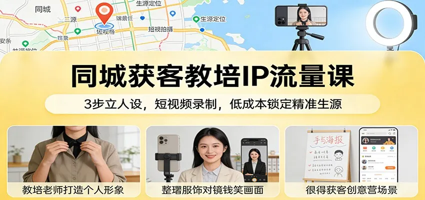 同城获客教培IP流量课：3步立人设，短视频录制，低成本锁定精准生源-趣酷猫资源网