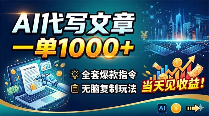 AI代写文章，一单1000+，全套爆款指令+无脑复制玩法，当天见收益！_趣客盟