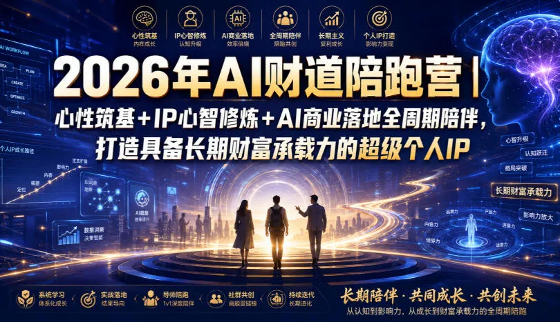 2026AI财道陪跑营：心性筑基+IP心智锤炼+AI商业全周期辅导，塑造高财富承载力的顶级个人品牌_趣客盟