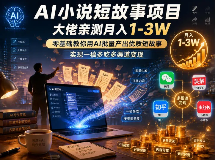 AI小说创作项目，亲测月入1-3万，零基础AI短故事批量产出，多渠道变现攻略（0824更新） - 趣客盟