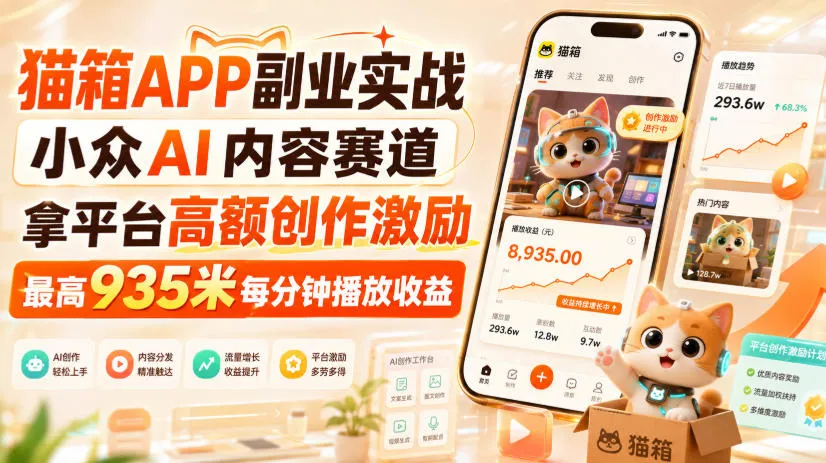 猫箱APP小众AI内容创业，高额创作奖励，每分钟播放收益高达935元，探索AI内容赛道新机遇 - 趣客盟