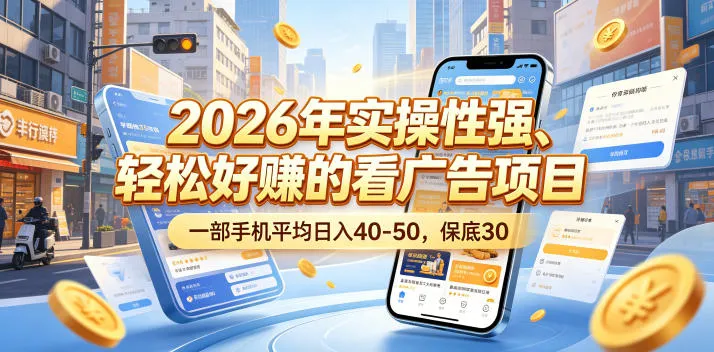 2026年实操性强、轻松好賺的看广告项目，一部手机平均日入40-50，保底30米【揭秘】_趣客盟