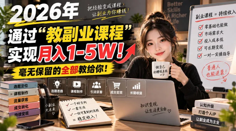 【2026年副业课程攻略】月入1-5W轻松实现！揭秘全套教学，高效副业秘诀！ - 趣客盟