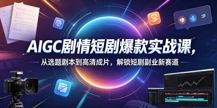 AIGC剧情短剧爆款实战课,从选题剧本到高清成片,解锁短剧副业新赛道_趣客盟