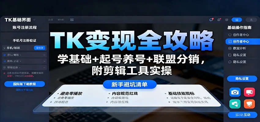 TK变现全攻略：学基础+起号养号+联盟分销，附剪辑工具实操-趣酷猫资源网